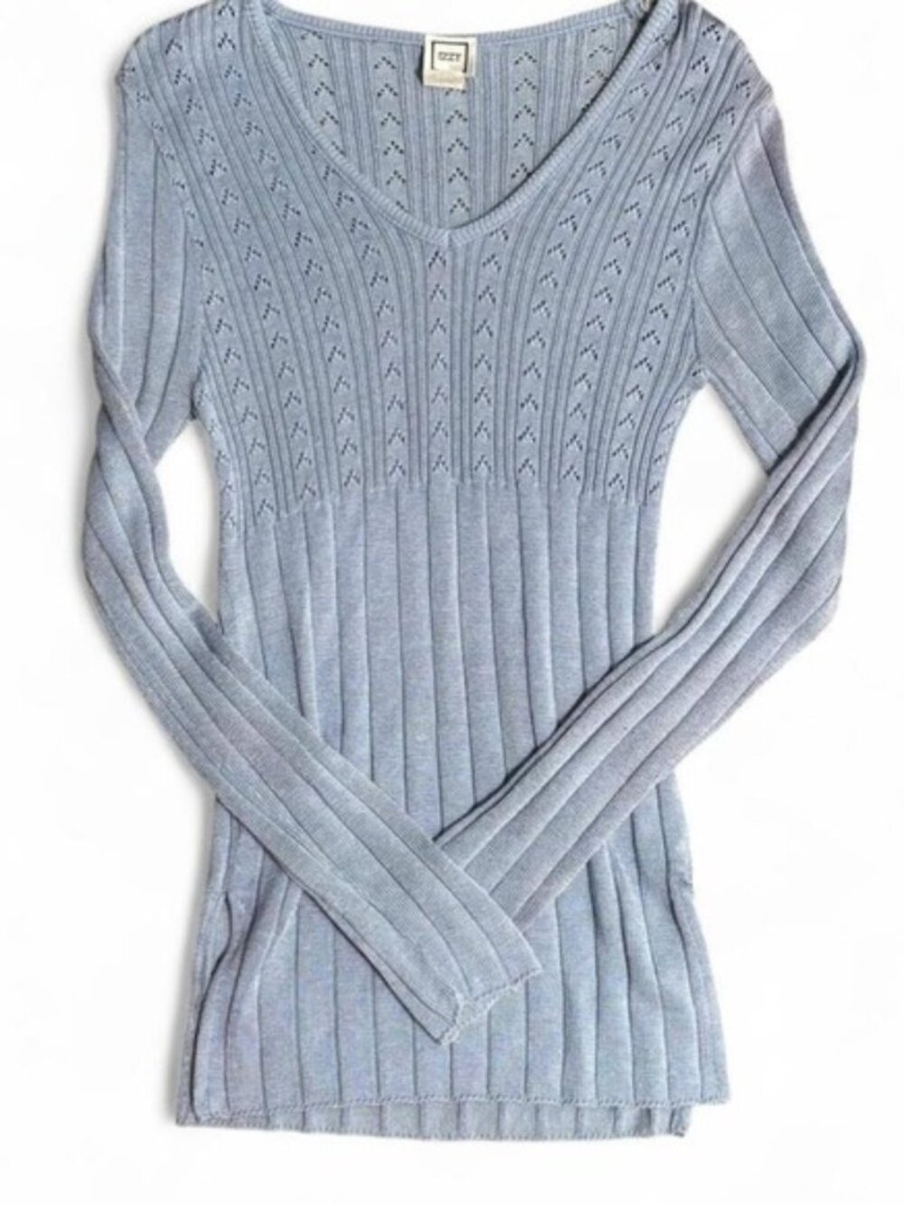 Vintage blue long sleeve sweater with ribbed detailing